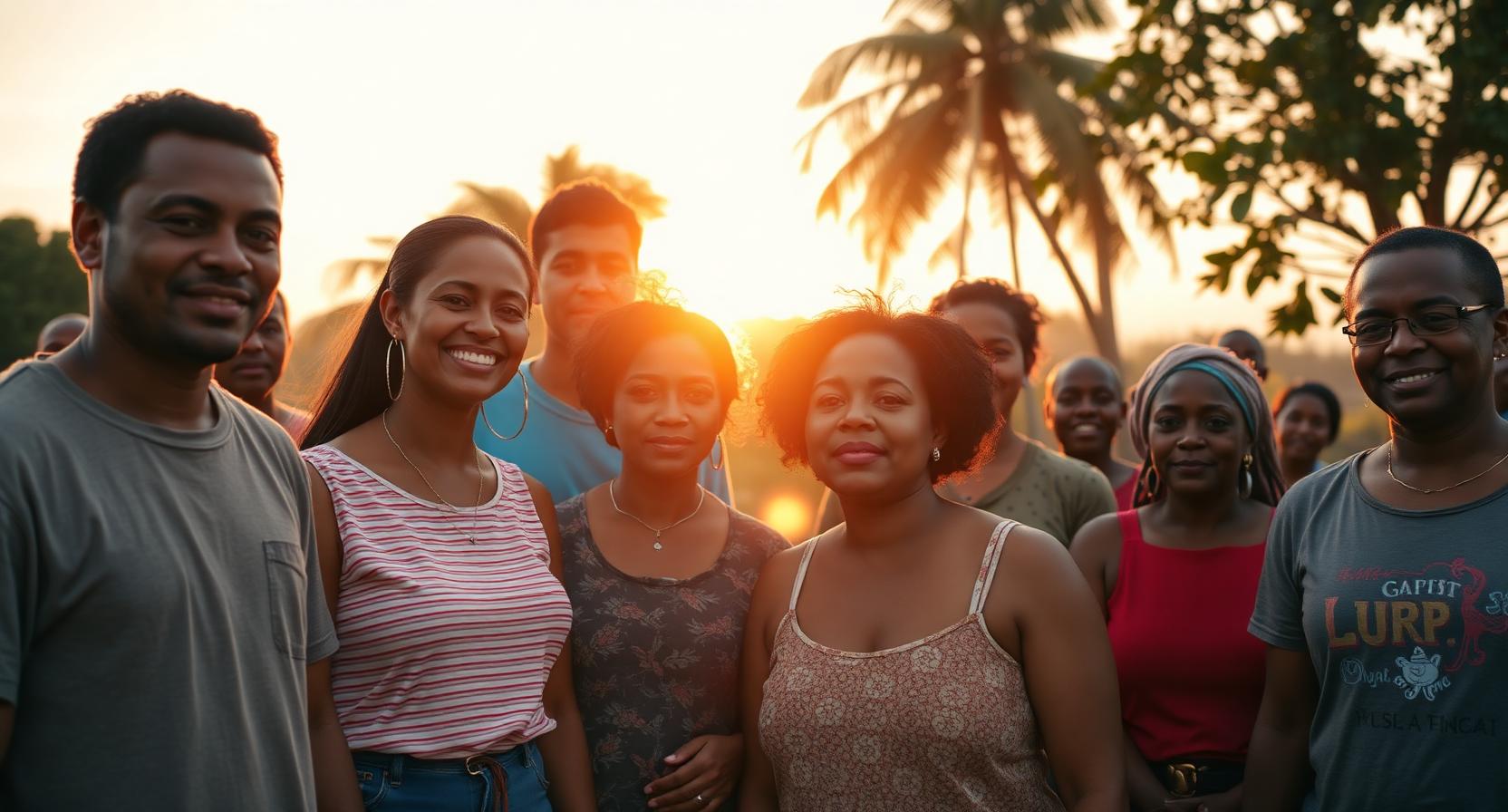 Comunidade reunida ao pôr do sol